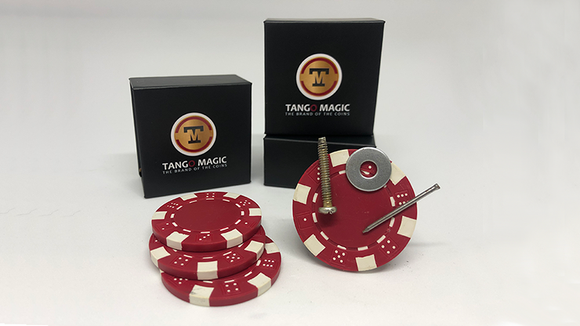 Magnetic Poker Chip Red  plus 3 regular chips (PK003R) by Tango Magic - Trick